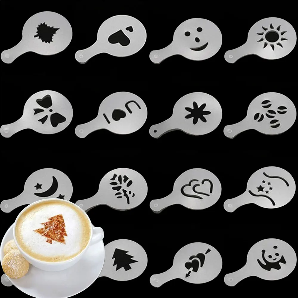 

Coffee Stencils 16pcs/Set Drawing Die Tools Fancy Coffee Printing Model Plastic Spray Template Mold For Kitchen Coffeeware 2019