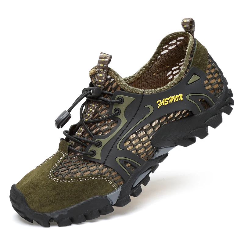 Спортивная обувь унисекс с сеткой; спортивные кроссовки; нескользящие дышащие кроссовки для альпинизма и пешего туризма; уличные кроссовки; обувь для мужчин и женщин - Цвет: Зеленый