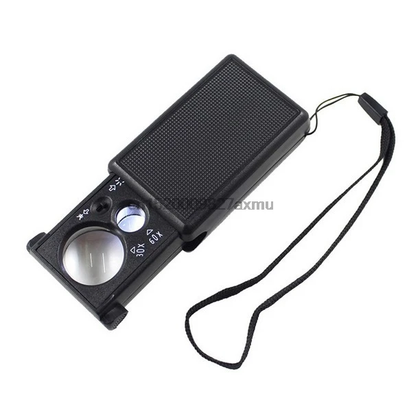 

100PCS 30x 60x Magnifier LED Mini Pocket Portable Hand Magnifying Jeweler Microscope Currency Detector Old Man Reading Glass