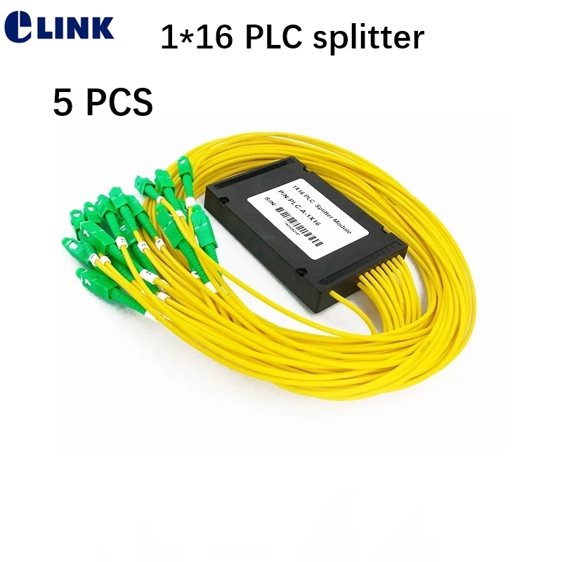 

5 PCS 1*16 PLC splitter ABS box SC FC UPC APC 1mtr 2.0mm 3.0mm yellow cable Cassette 1x16 FTTH coupler SM free shipping factory