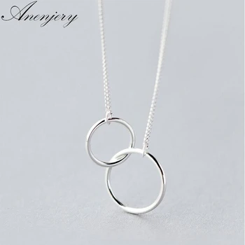 

Anenjery Double Circle Interlock Clavicle Short Necklace Silver Color Necklace For Women collares erkek kolye S-N191