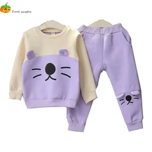 2-7 Y Girls Fleece Sweatshirt Suit Cartoon Animal Long Sleeve Pullover+Pant Sets Children Autumn Winter Clothes Set Sport Suit