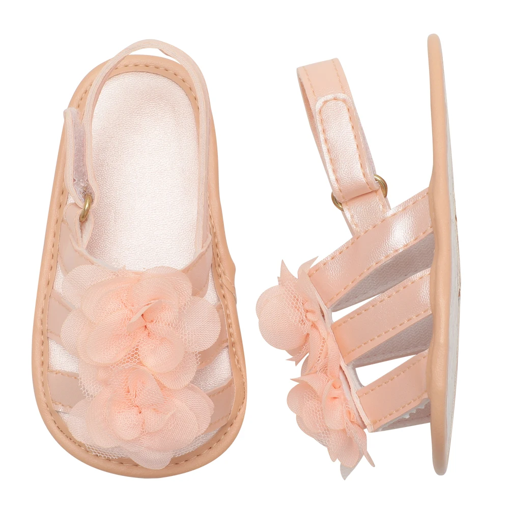 Модные сандалии Bebes; однотонная обувь с цветочным рисунком для малышей 0-18 месяцев; Летние мокасины из искусственной кожи с нескользящей мягкой подошвой для новорожденных девочек