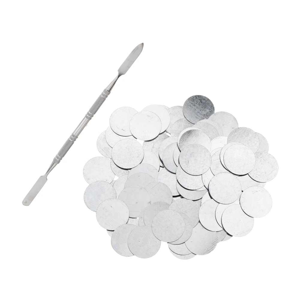 100Pcs 25mm Metal Stickers for Magnetic Palette Empty Eyeshadow Blusher Makeup Palette + Depotting Spatula