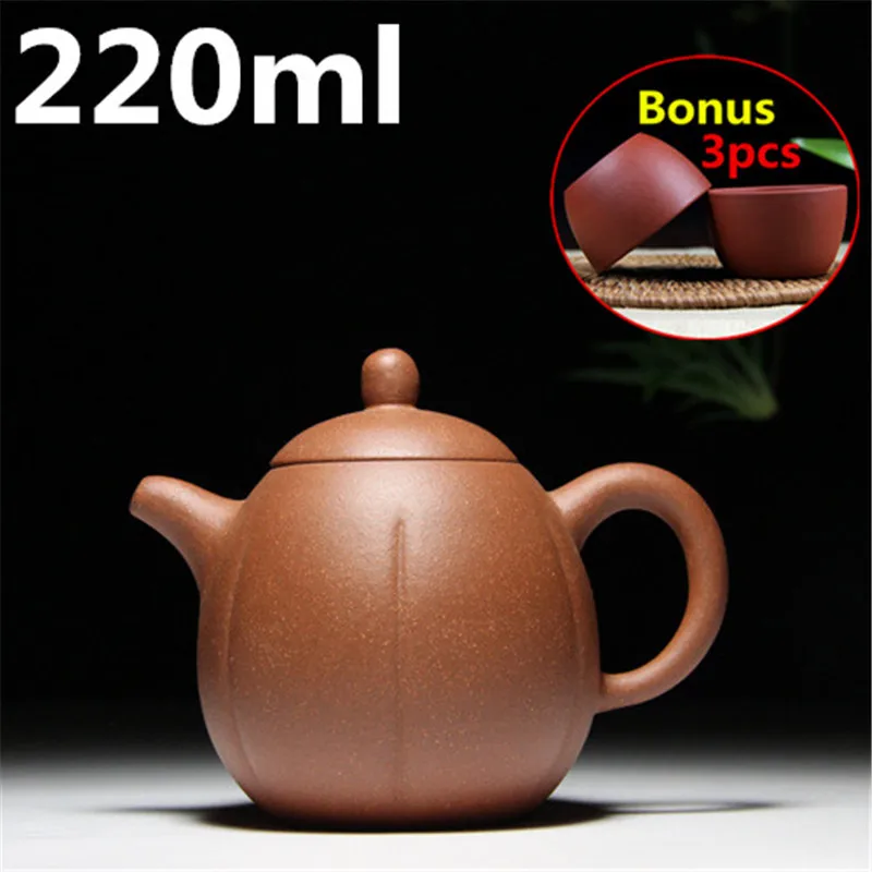 

Chinese Purple Clay Teapots 220ml Authentic YiXing ZiSha Tea Set Ceramic Tea Ceremony Sand Handmade Tea Pot Bonus 3 Tea Cups