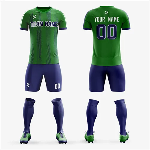 На заказ для взрослых, Молодежные футбольные Джерси, Футбольная форма, дышащая быстросохнущая дизайнерская футбольная рубашка, шорты - Цвет: Зеленый
