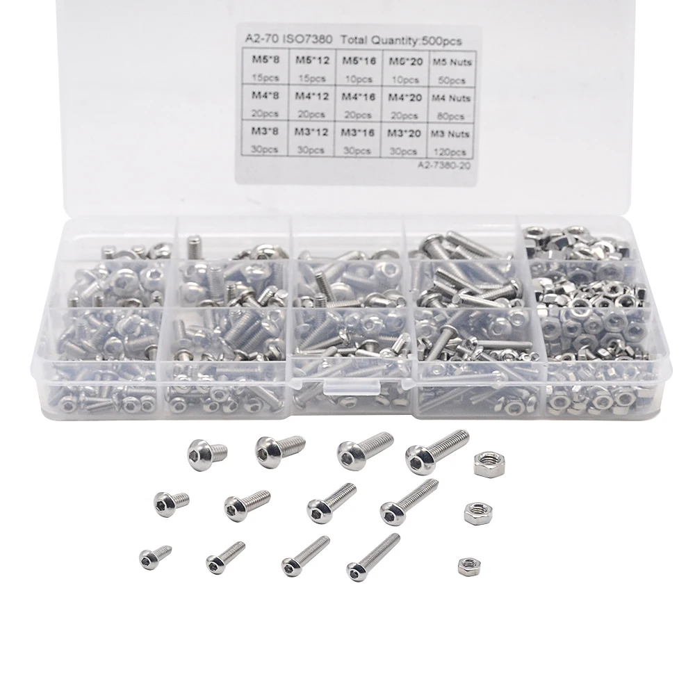 

New Product 500pcs Stainless Steel 304 Round Head Socket Screw And Nut Assembly Set