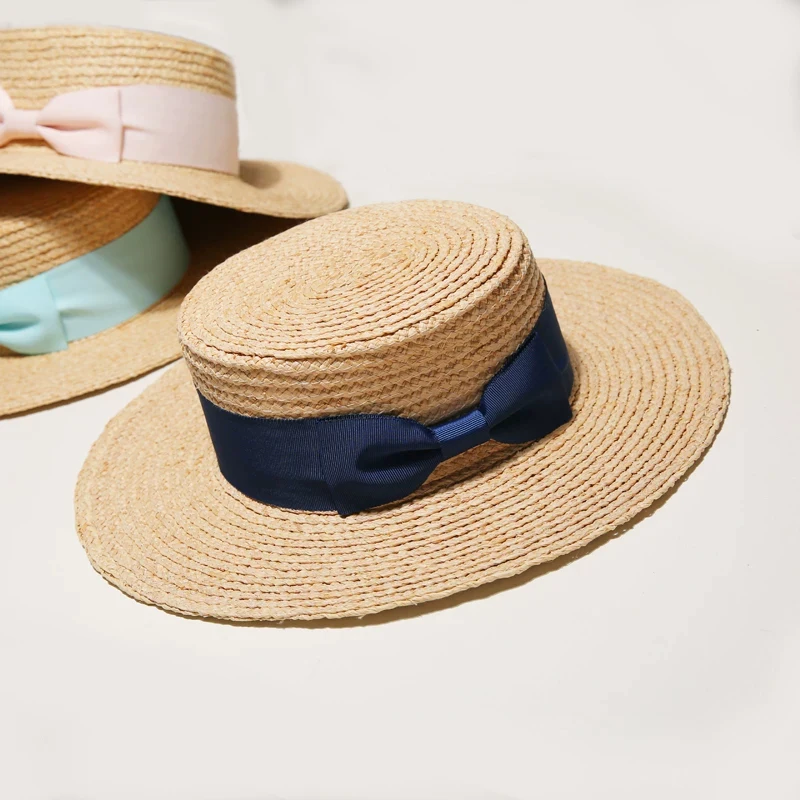 Летние женские шляпы от солнца, шляпа из ленты с бантом, брендовая новая соломенная шляпа с плоским верхом из рафии, праздничные женские пляжные шляпы сомбреро Mujer Verano