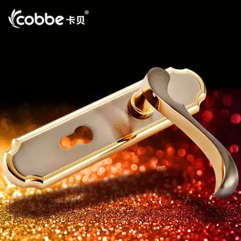 

satin brush gold face solid T handle lock indoor mute bearing strong wooden door gate versatile lock copper core & key