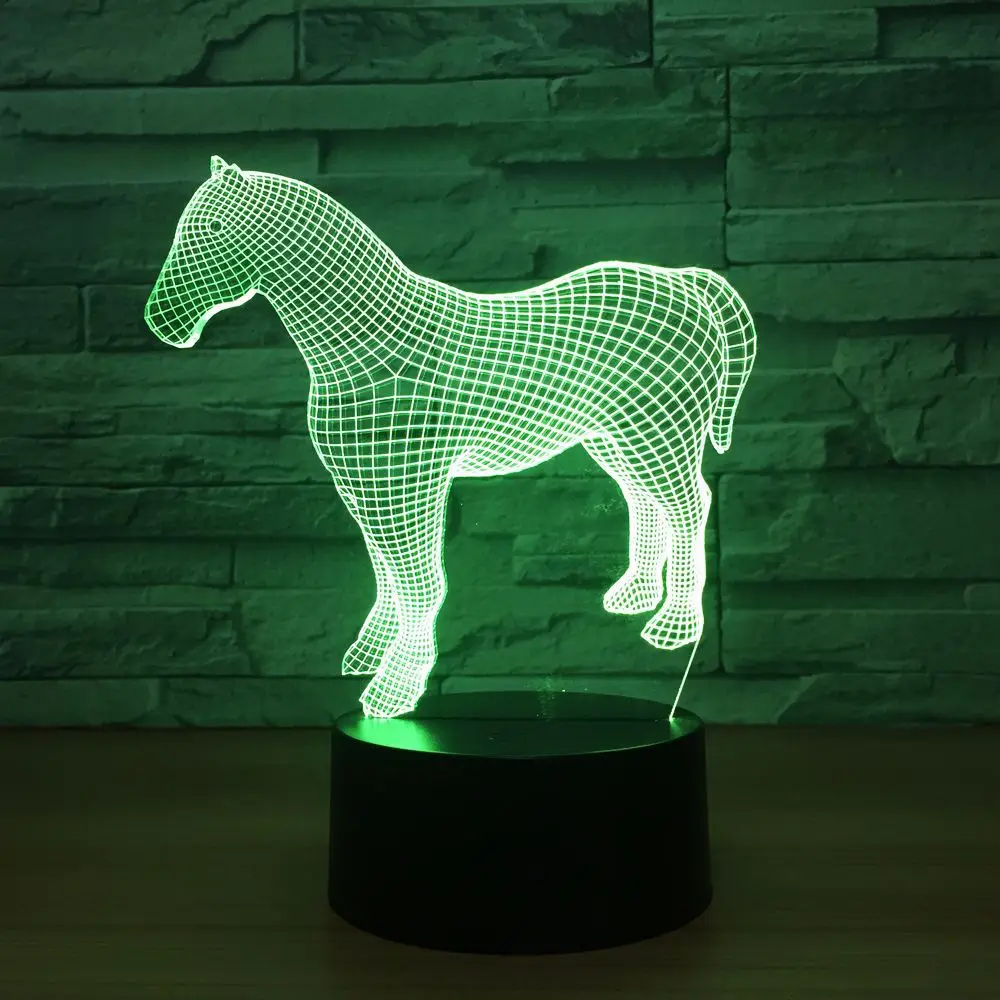Horse 3d Night Light Colorful Touch Creative Gift Fixtures Birthday for Baby Room Lights 7 Colors Drop Ship | Освещение