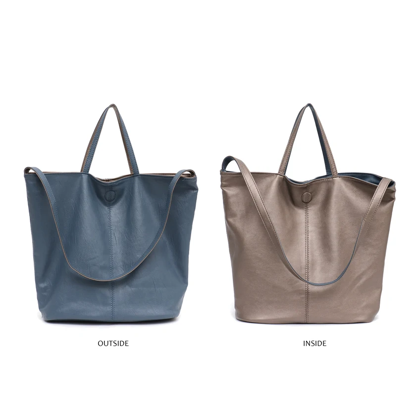 CEZIRA Vegan кожаная повседневная модная женская сумка-тоут двухцветная Двусторонняя женская мягкая большая сумка через плечо и через плечо женская сумка-хобо - Цвет: Blue