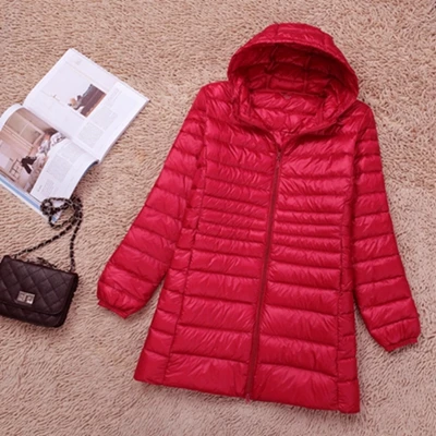NewBang бренд 6XL 7XL большой размер женский пуховик ультра легкий пуховик Женская длинная куртка размера плюс осень зима с капюшоном - Цвет: red