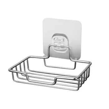 

Punch-free Stainless Steel Soap Dish Drain Rack Soap Tray Holder Storage Soap Rack Plate Box Container for Bath Shower Plate