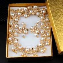 Jiayijia индийские ювелирные изделия Элегантный комплект ювелирных изделий имитация жемчуга ожерелье Комплект сережек для женщин Свадебные праздничные платья аксессуары