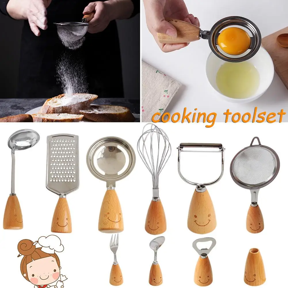 

Wooden Creative Smile Stainless Steel Fork Spoon Opener Egg Beater Grater Separator Kitchenware Gift Tableware Kitchen Supplies