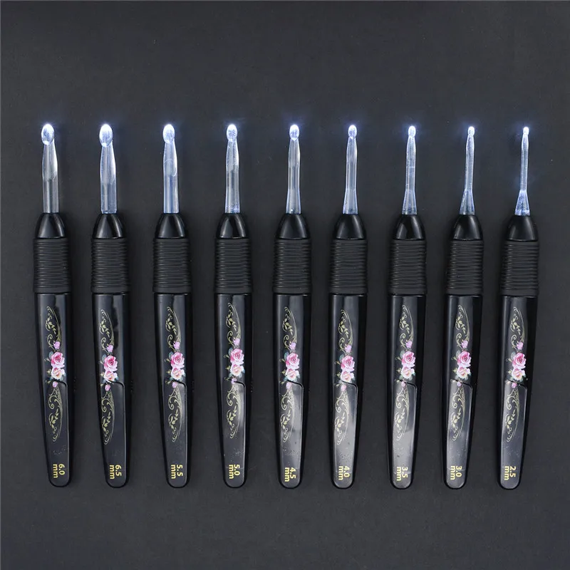 

KOKNIT Crochet Hooks Led Light Up Mix 2.5mm-6.5mm Knitting Needles Weave Sewing Tools 9Pcs/Set