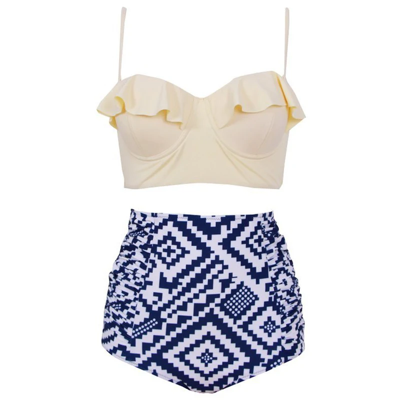 

2018 Ruffle Bikinis Women Swimsuit High Waist Bathing Suit Plus Size Swimwear Push Up Bikini Set Vintage Retro Beach Wear XXL