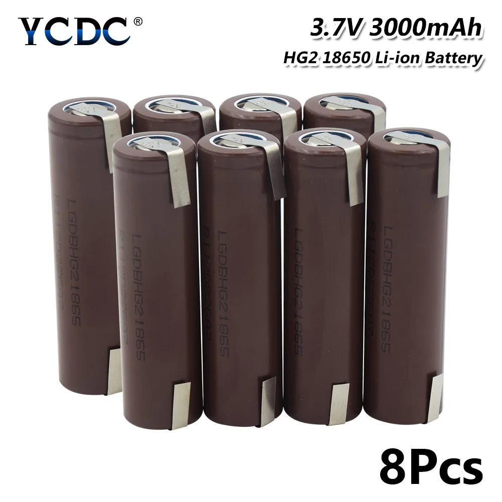HG2 18650 3000mAh батарея+ diy никель 3,7 V разряда 20A литий-ионная аккумуляторная батарея ies для электронной сигареты питания батареи 3000mah - Цвет: 8  Pieces