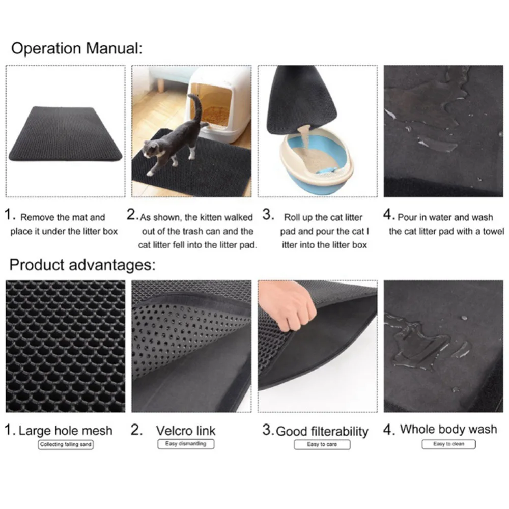 Black-Gray-Cat-Litter-Mat-EVA-Double-Layer-Cat-Litter-Trapper-Mats-with-Waterproof-Bottom-Layer - 