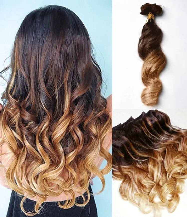 16 32 Inch Three Tones Ombre Clip In Hair Extensions Body Wave