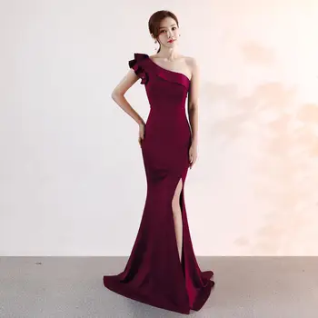 

Mermaid Evening Dress Elegant Robe De Soiree Prom Dress One Shoulder Burgundy Evening Dresses Long Dress 2019 Vestido De Festa