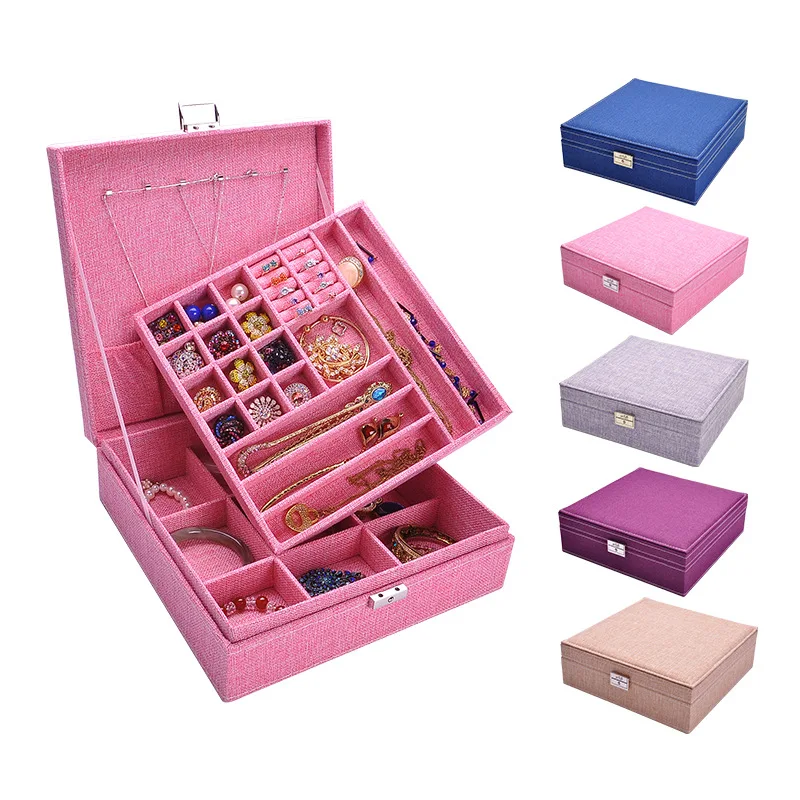 

Women Square Jewelry Storage Box Portable Makeup Box Organizer Ring Necklace Container Case Large Capacity Travel Accessories