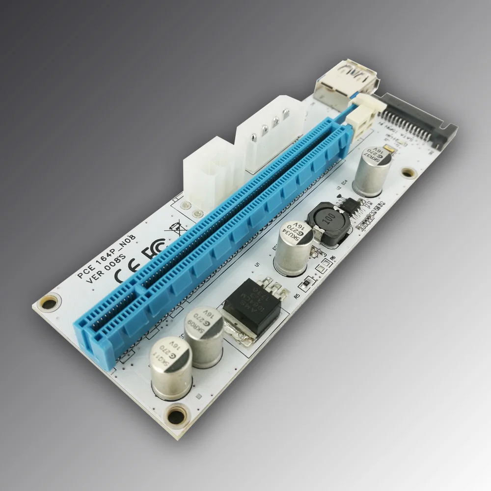 008S PAULO-KPC1364 -PCIe PCI-E PCI Express Riser Card 1X 4x 8x 16x USB 3.0 Data Cable 6 Pin SATA Power Supply for BTC Miner 1