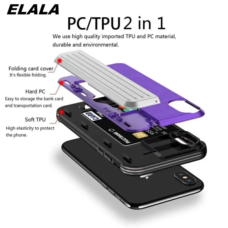 

Card Slot Wallet Hard PC Armor Stand Shockproof Case Cover For Huawei Y7 Prime 2018 Silicone Case For Huawei Y7 Prime 2018 Cover