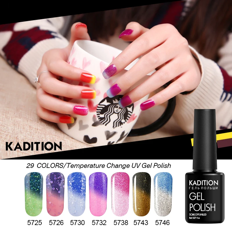 KADITION UV Gel Colors Temperature Changing Nail Art Semi Permanent Soak Off Colorful Lucky Chameleon Varnish | Красота и здоровье