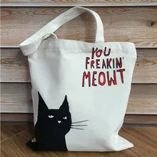 Повседневная модная милая сумка-тоут с буквенным принтом в виде кота, холщовая Женская Большая вместительная сумка на плечо, сумка для повседневного использования, складная сумка