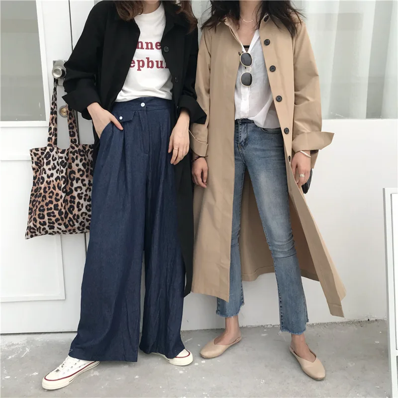 Korean Trench Coat Female Outerwear Summer Windbreaker Long-gown Loose Thin Coat Single-breasted Long Sleeved Shirts Coat Women
