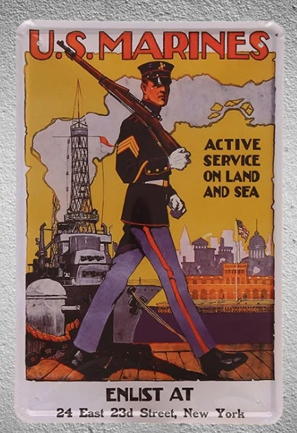 

1 pc US Marines Army Soldier Weapon warship USA Tin Plate Sign wall cave Decoration Art Poster metal vintage home