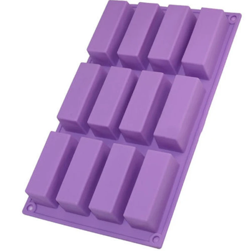 Newest 12-Cavity Rectangle Cake Silicone Mould Candy Chocolate Soap DIY Ice Cube Mold