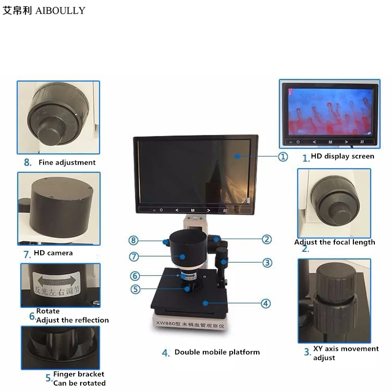 AIBOULLY XW-880 медицинская диагностика косметического анализа микрососудистых детекторов микроциркуляции для наблюдения крови кожи