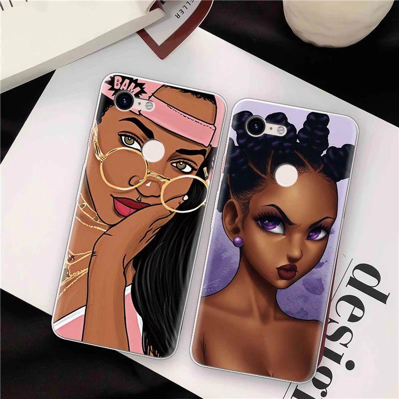

Fashion Black Afro Girl Art Case For Coque Google Pixel 3 XL Funads TPU Soft Cover For Google Pixel 2 XL Back Case Girl Pattern