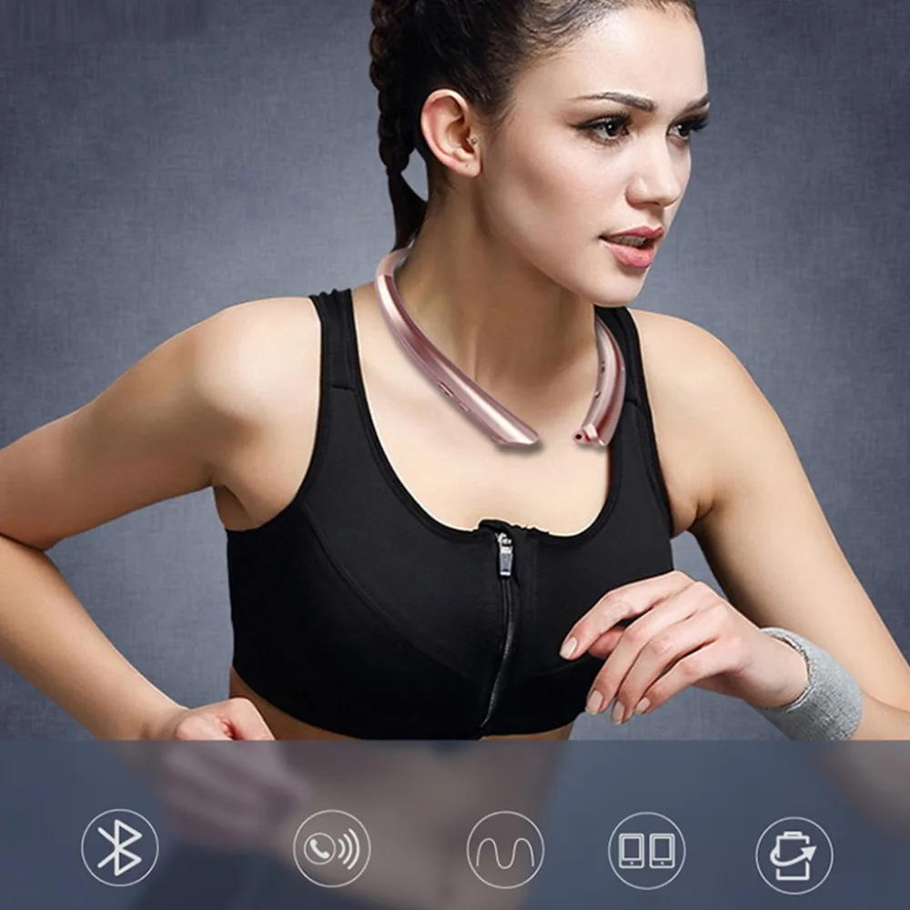 2019 New Mini ergonomic design Sport cozy wearing Universal Wireless Bluetooth Earphone with Mic HiFi Sound Headset Foldable #A