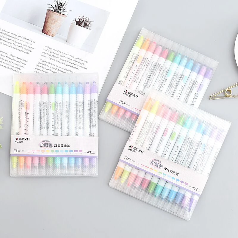 

12 Colors/Lot Planner Notebook DIY Stationery Double Headed Fluorescent Milkliner Highlighter Pen Color Kawaii Marker Pen Cute