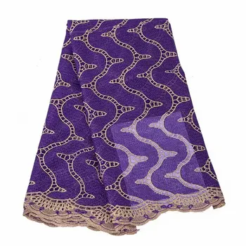 

2019 New style French net lace fabric 3D flower Purple African tulle mesh lace fabric high quality lace nigerian lace fabric