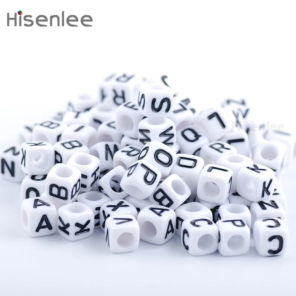 Hisenlee, высокое качество, 200 шт./лот, 6x6 мм, бусины с черными буквами, сделай сам, свободные кубик алфавита, бусины для прорезывания зубов, ожерелья и соски, клипсы - Цвет: B10011