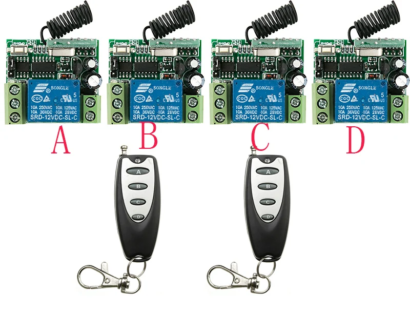 

DC12V 1CH 10A wireless remote control switch system 2X Transmitter + 4X Receiver relay smart house z-wave window/Garage Doors