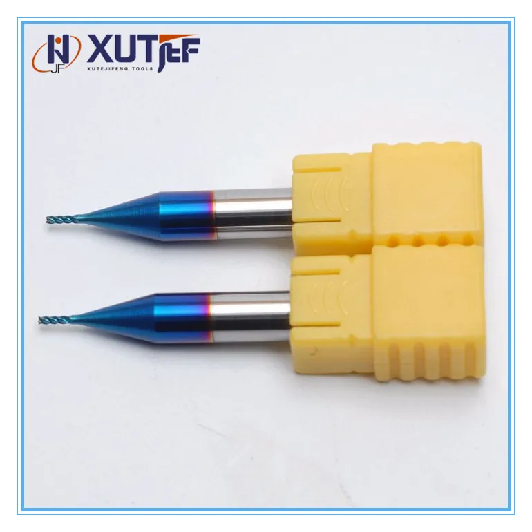 

JF Hot sale D0.3*0.6*D4*50*2F Solid Carbide Micro Flat End Mill HRC65 Blue NaCo Coated NON