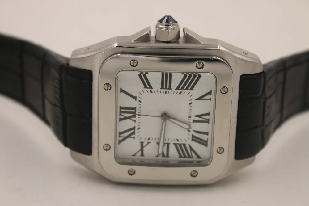 

Luxury Mens New Gent's Santos 100 XL Stainless Steel Silver Automatic Sport Limited Edition Black Leather Silver White Watches