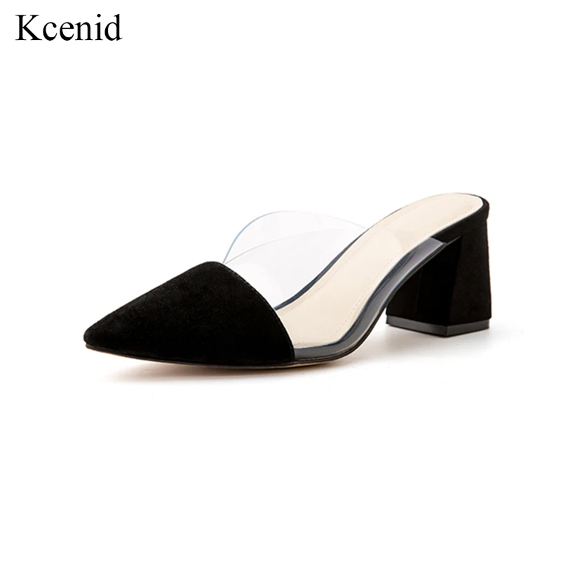 

Kcenid New suede PVC mules high heels pointy shoes women slip on black women pumps elegant office ladies dress shoes nude white