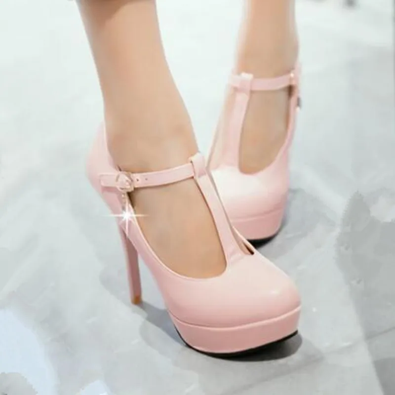 t strap round toe pumps