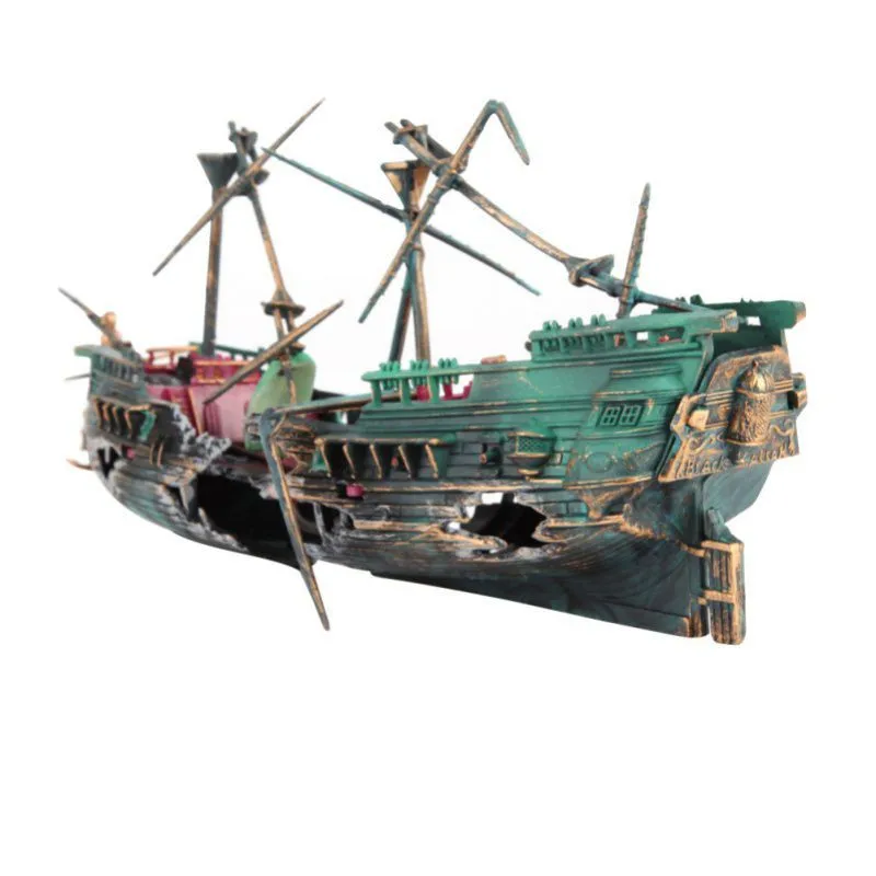 Большая разбитая лодка в форме корабля, разделенная затонувшая кораблекрушение, плавающая крушение для аквариума, украшения для аквариума, домашний декор