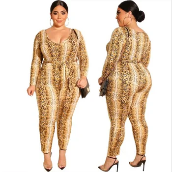 

Sexy Jumpsuit Women Snake Print Deep V-neck Skinny Long Sleeve Rompers Sexy Night Club Party Bodycon Jumpsuits Dropshipping