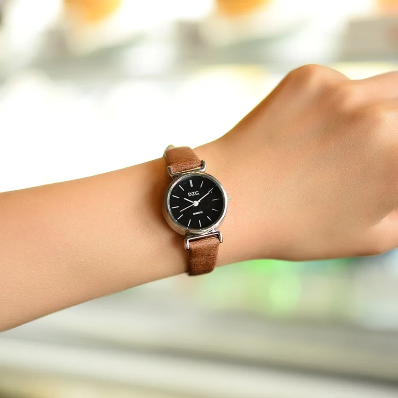 

Hot sale Korean version simple retro student's leather watches stainless steel quartz ladies wristwatches