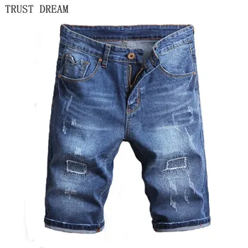 

2018 New Fashion Summer Men Blue Scratched Slim Denim Shorts Casual Man Personal Street Home Quality Jeans Short