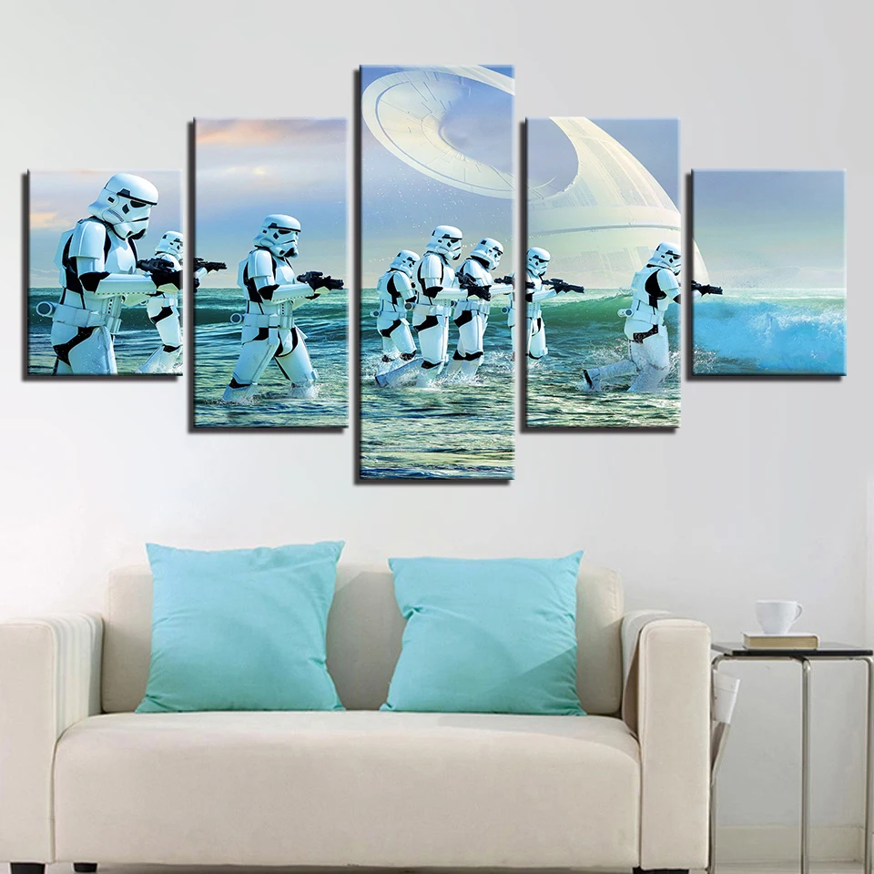 5 Pieces Parrot Group Poster Feather Colorful Birds Canvas Paintings Wall Art Home Decor Living Room HD Printed Modular Pictures
