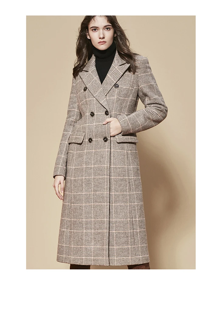 Только женское зимнее новое шерстяное клетчатое длинное шерстяное пальто с карманом и разрезом сзади пальто женское зимнее | 11836U508